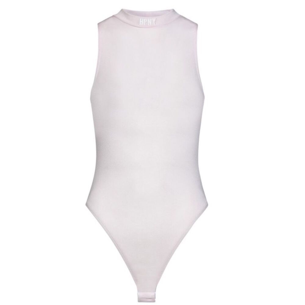 Heron Preston Semi-Transparent Pink Stretch Viscose Knit Bodysuit NWT Size Large